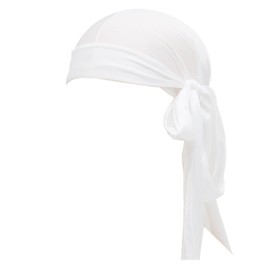 Blausky 1 x Silk Wave Cap, Durags with Long Tail, Silky Durag Caps, Pirate Cap, Pirate Hair Loss Turban, Hip-Hop Tail Satin Headscarf, Adjustable Headwrap for Men and Women, White