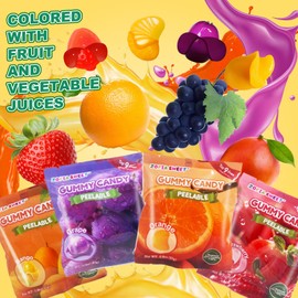 4 Friuts in 8 Packs Assorted Gummy Candy Individually Wrapped, Peelable Fruit-Shaped Gummies Candy made with Real Fruit Juice (≥30%), Chewy Peeling Candy Gummy Snacks Net 200g/7oz