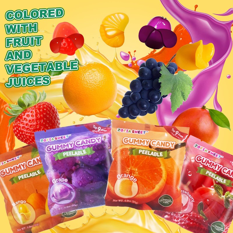 4 Friuts in 8 Packs Assorted Gummy Candy Individually Wrapped,