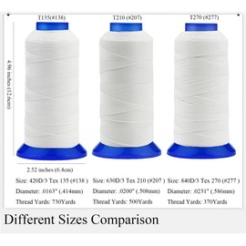 Selric Tex 135 Polyester Thread for Sewing 730Yards #138 T135 420D UV Resistant High Strength Upholstery Thread for Leather, Outdoor Market, Drapery,etc (White)