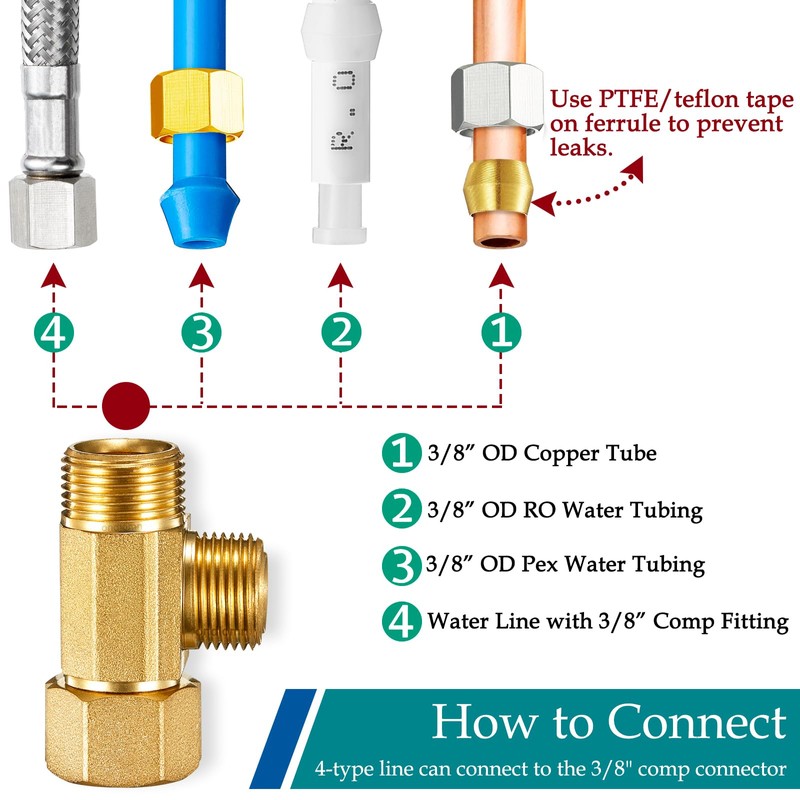 Water Line Adapter Splitter Tee Valve - Brass Dishwasher Toilet