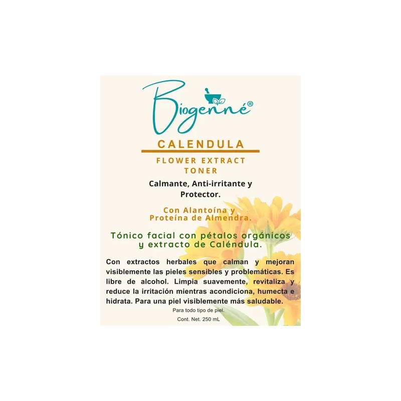 Tónico Facial Caléndula Biogenné Piel Sensible 250ml Vegano Sin Parabenos