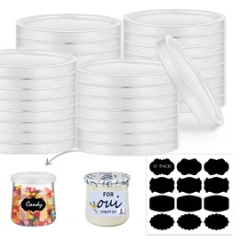 Oui Yogurt Jars Lids, 32 pcs Plastic Yogurt Container Jar Lids Sealed against leaks Replacement Lids Covers with label for Yoplait Oui Yogurt Glass Jars