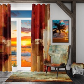 chiinvent Burnt Orange Blackout Fall Curtains 2 Panels for Living Room Terracotta Abstract Rust Art Painting 63 inch Length Thermal Insulated Grommet Window Treatment Panel for Bedroom Hotel, 52"x63"