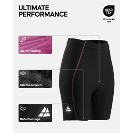 DANISH ENDURANCE Padded Cycling Shorts, High Waisted, Mountain Bike Gear, for Women, Black/Pink, L