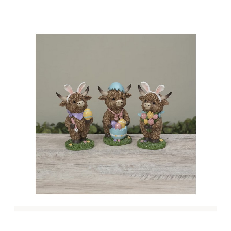Gerson Easter Decor - Bunny Rabbit Eggs Resin Highland Cow
