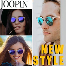 Joopin Trendy Mirrored Polarized Sunglasses for Women Men, UV Protection Semi-Rimless Driving Sun Glasses, Clear Half Frame Womens Mens Sunglasses(Purple+Blue)