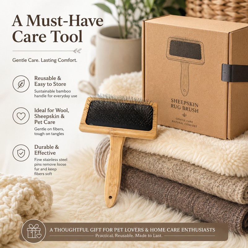 Sheepskin Rug Brush for Wool & Pet Grooming – Bamboo