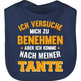 Shirtracer - Baby Bib - Sayings - Ich versuche mich zu benehmen aber ich komme nach meiner Tante Orange, 1 Navy Blue