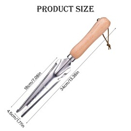 ZGIOPGEIN Weed Remover Tool Wooden Handle Manual Weed Puller Multifunctional Garden Weeding Tools Stainless Steel Hand Weeder with Serration and Scale for Yard Farmland Transplant Cultivating Gadgets