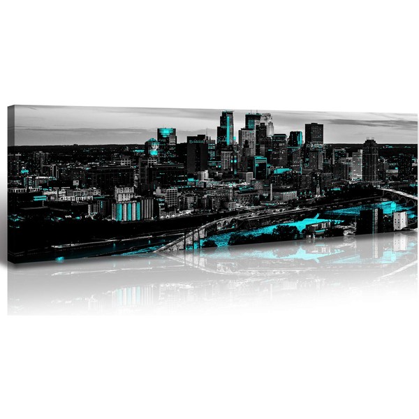 JiazuGo-Wall Art City Canvas Prints Decor-Black and White Panoramic Cities - Minneapolis Canvas Wall Art-Modern Wall Decor/Home Christmas Decorations Stretched and Framed,Ready to Hang 14"x48 "
