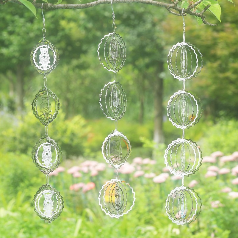 3 Piece Set Owl Bird Deterrent Discs Glittering Wind Chimes