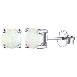 ChicSilver 925 Sterling Silver 5mm Round White Opal Stud Earrings For Women Sensitive Ears