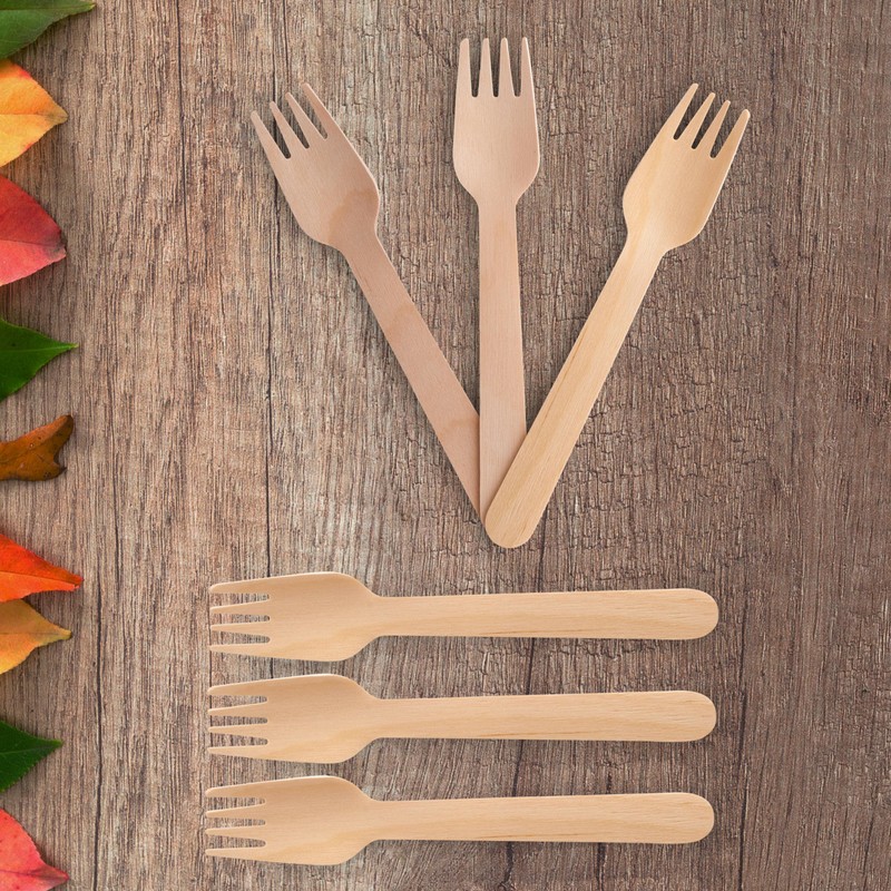 GoCoPack Wooden Cutlery: Pack of 200 Disposable Wooden 16cm Forks