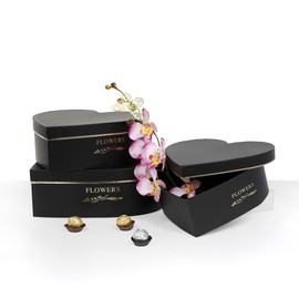 UNIKPACKAGING Set of 3, Heart Shaped Flower/Gift Boxes (Black)