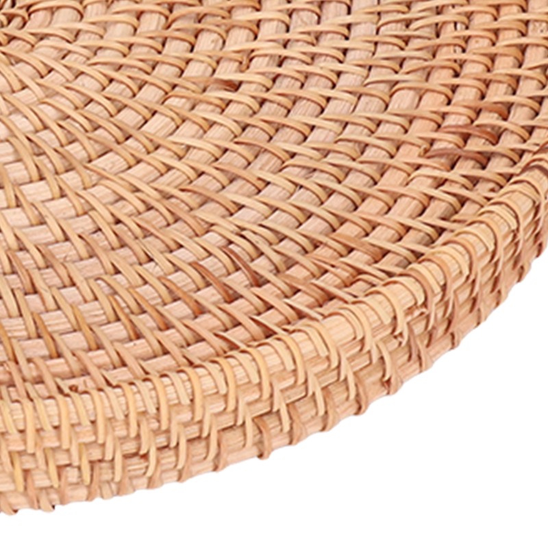 2PCS Hand Woven Rattan Tray Round Serving Tray Tea Fruit