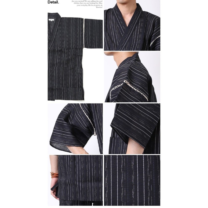 ARCADE Men's Jinbei Top and Bottom 2-Piece Set, Shijira-Woven Jinbei