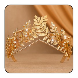 Vakkery Golden Leaf Crowns Headband Greek Goddesses Crowns and Tiaras Rhinestone Wedding Headpiece Bay Leaves Headpiece for Women and Girls