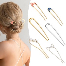 CWJCYTNSN 6 PCS French Hair Pins U-Shaped Hair Clips for Thick Hair 5.5 Inch Metal Hair Pins for Women Girls Vintage Hair Fork Sticks Hairstyle Accessories