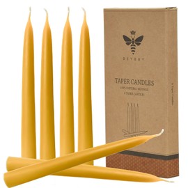 10'' Natural Beeswax Taper Candles Set of 6, DEYBBY Smokeless and Dripless Beeswax Candle, Long Lasting Burning Non Toxic