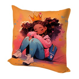 SARA NELL Black Girl Throw Pillow Covers Sweet African American Girl with Crown Pillow Case, Black Princess Cushion Covers for Living Room Bedroom Sofa Couch Cushion Cover, 18x18 Inch