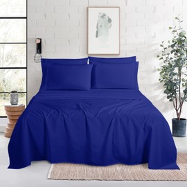 Mocassi Luxury 6-Piece Sheet Set, Ultra Soft 1800 Premium Hotel Quality Microfiber Sheet Set, Fits Mattresses Up to 18 to 24 Inches Extra Deep Pocket - Breathable and Secure Fit, Queen, Imperial Blue