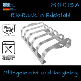 mocisa Rib-Rack Size L (5 Pieces) | Rib Holder with Handles | The Professional Tool for Rib Grilling | Stainless Steel | Food Safe | Made in Bavaria | for 5 Juicy and Delicious Spare Ribs |