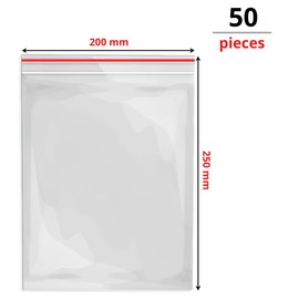 RAGO® Zip Bag I Ziplock Bags with Zip 200 x 250 mm Robust Pack of 50 I Plastic Bags I Reusable Ziplock Bags I Poly Bags for Organisation