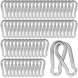 200PCS 2.36'' Spring Snap Hook, M6 1/4Inch Galvanized Silver Steel Carabiner Clip, Small Carabiner Clip 260LBS Holding Capacity Quick Link Clip Keychain for Hammock Dog Leash & Camping Gym