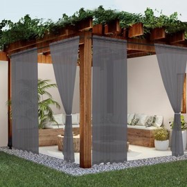 youleyar Sheer Outdoor Curtains for Patio Waterproof 4 Panels Linen Look Rod Pocket Indoor Grey Voile Curtain for Living Room, Bedroom, Porch, Pergola, Cabana, Gazebo(52x108 Inch, Dark Gray)