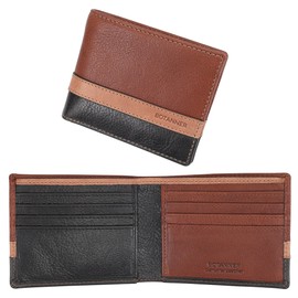 BOTANNER Mens Genuine Leather Bifold Wallet | RFID Blocking, 8 Credit Card Slots, 2 Sections for Bills & 2 Additional Slots | Tan/Camel/Black