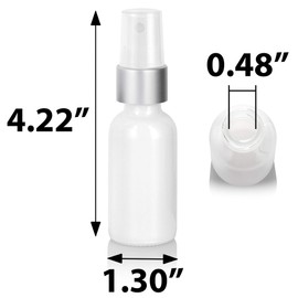 JUVITUS 1 oz / 30 ml High Shine Gloss White Glass Boston Round Bottle with Silver and White Fine Mist Spray (24 Pack)