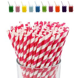 Hotpink Stripes Drinking Straws-100Pack Straws Drinking Paper for Kids,Assorted Biodegradable Straws for Drinking Straws Drinking Straw Recyclable,Stripes Drinking Straws for Xmas Straws Party Decor