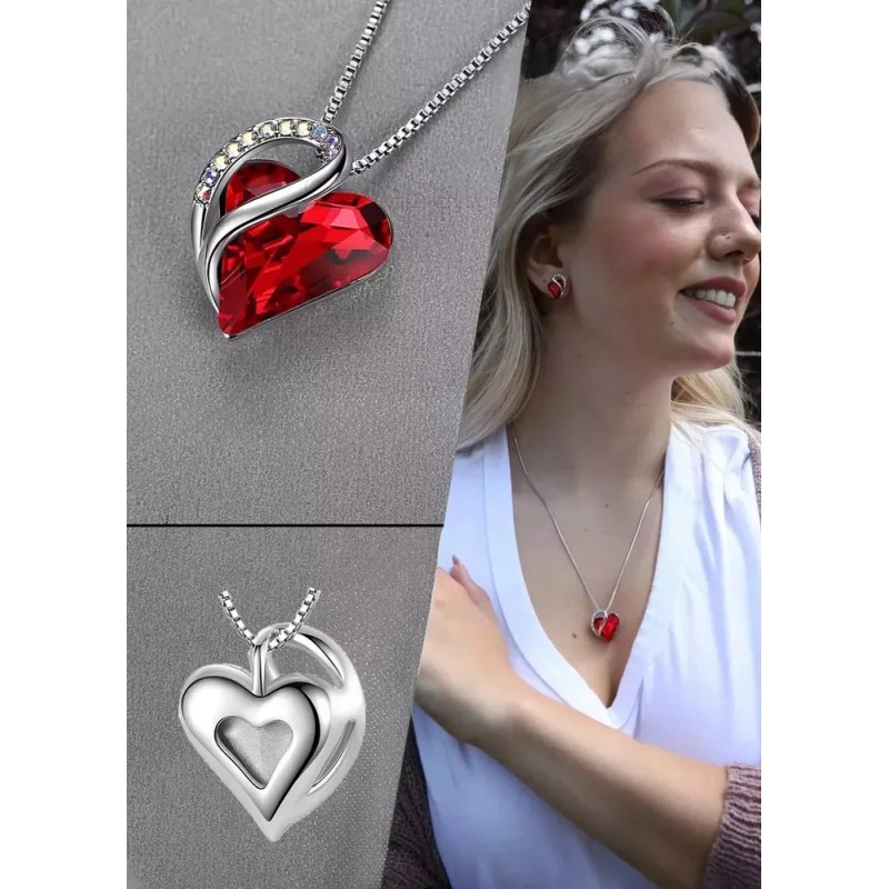 Collar Corazón Cristal Rojo SmileBelle Plata 925 Chapado Platino 45cm