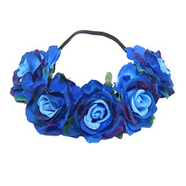 Lopsity Women Rose Flower Crown Wedding Festival Headband Floral Crown Headband Hawaiian Luau Flower Headband for Party Festivals Photo Props (blue)