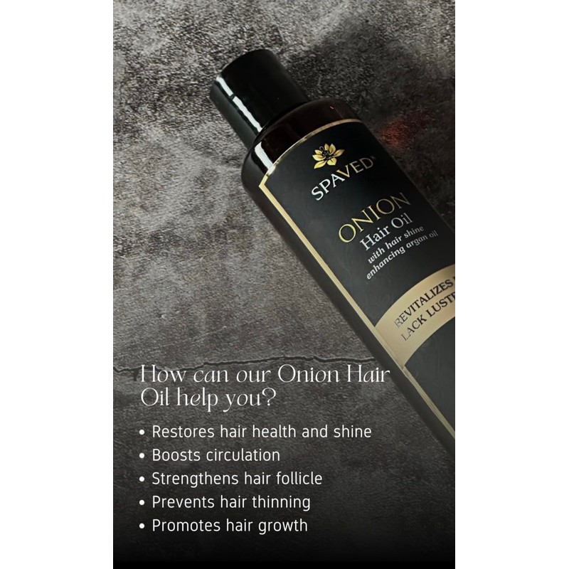 SpaVed All-Natural, Vegan Onion Hair Oil, prevents hair thinning and
