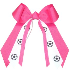 Soccer Small Hair Bow, Made in the USA, White Pony Band, many colors (Hot Pink)