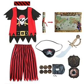 Lingway Toys Kids Pirate Costume,Pirate Role Play Dress Up Completed 8pcs Set for Kids 3-4years