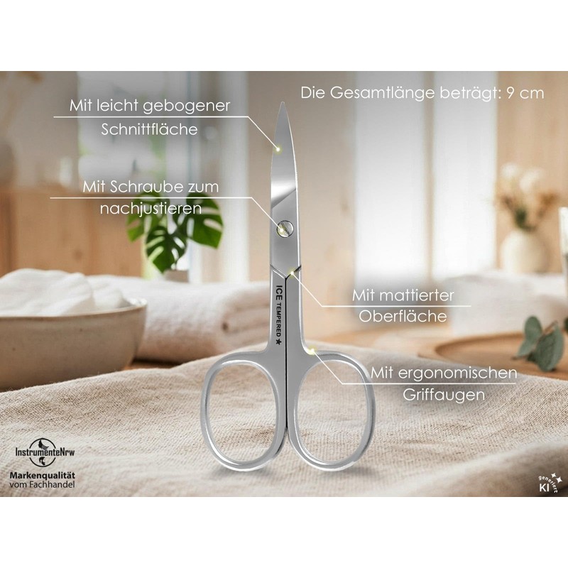 Left-Handed Nail Scissors 9 cm Curved Cutting Surface with Case