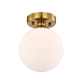 Gold Semi Flush Mount Ceiling Light – 7" Opal Glass Globe, Mid-Century Modern Ceiling Light Fixture for Bedroom, Bathroom, Closet, Hallway, Entryway – Easy to Install