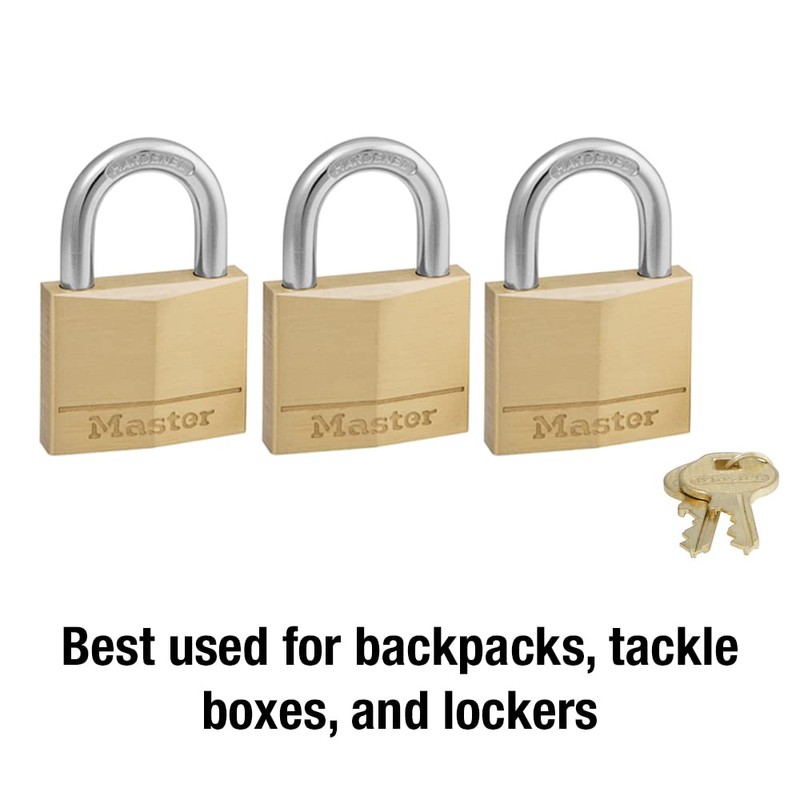 Master Lock 140TRI Solid Brass Padlock with Key, 3 Pack