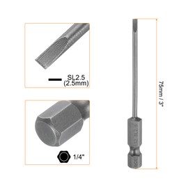 HARFINGTON SL2.5 Magnetic Slotted Screwdriver Bits 2.5mm S2 Steel Flat Head Screwdriver Bit 1/4" Hex Shank Industrial Grade Screw Driver Drill Bits 3" Long for Remove Fastening Screws