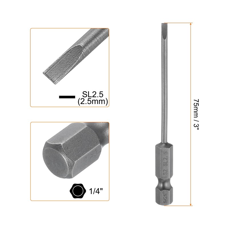 HARFINGTON SL2.5 Magnetic Slotted Screwdriver Bits 2.5mm S2 Steel Flat