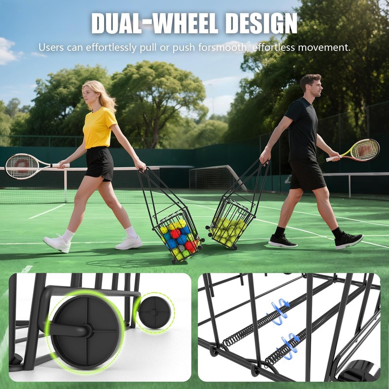 wasoyun Tennis Ball Hopper, Portable Pickleball Holder with Wheels &