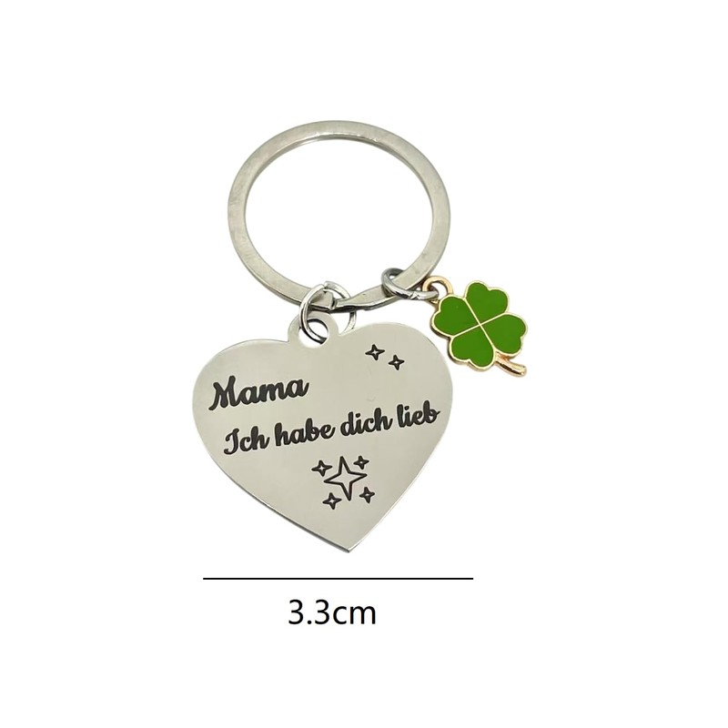 WOO MANTO Heart Keyring with Clover Leaf Pendant, Mama, Ich