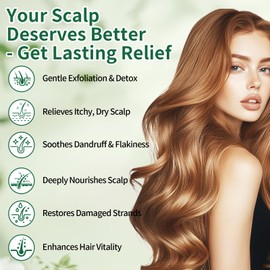 GUOYAOLIFU Scalp Scrub with Rosemary & Mint, 2-in-1 Exfoliating Shampoo for Hair Treatment, Includes Silicone Scalp Massager, Removes Buildup & Dandruff, 10.6oz