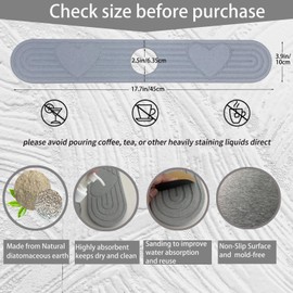 QualsValor stone sink mat for kitchen faucet splash guard,17.7''long quick drying stone mat for kitchen sink mat and diatomite stone sink tray,kitchen sink accessories ,Light Grey