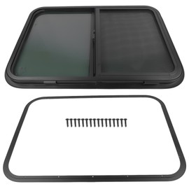 Horizontal RV Window, 30" W x 20" H Tinted Sliding RV Window with Net Screen and Trim Ring, Suitable for 1" or 1-1/2" Thickness Wall