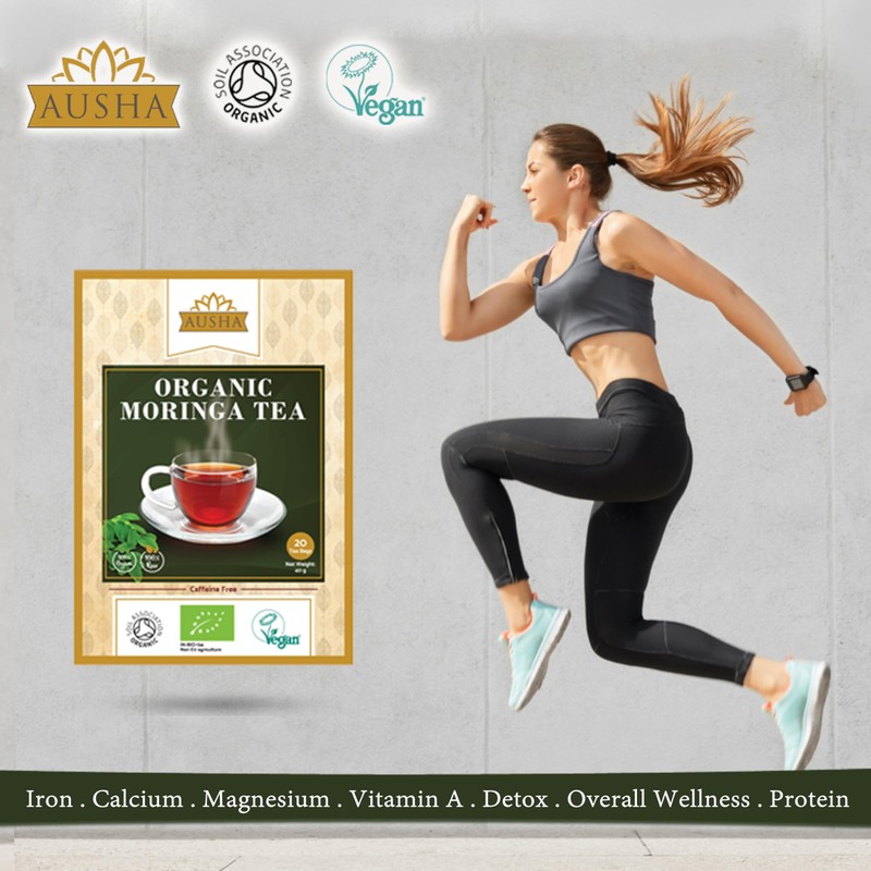 Ausha Organic Moringa Tea - 20 Tea Bags | Caffiene