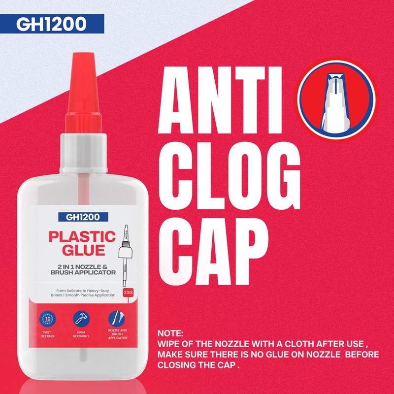 GH1200 (2-in-1) Super Glue for Plastic with Brush Applicator &